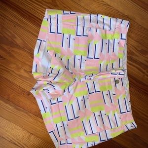 Pink white and green patterned j crew shorts